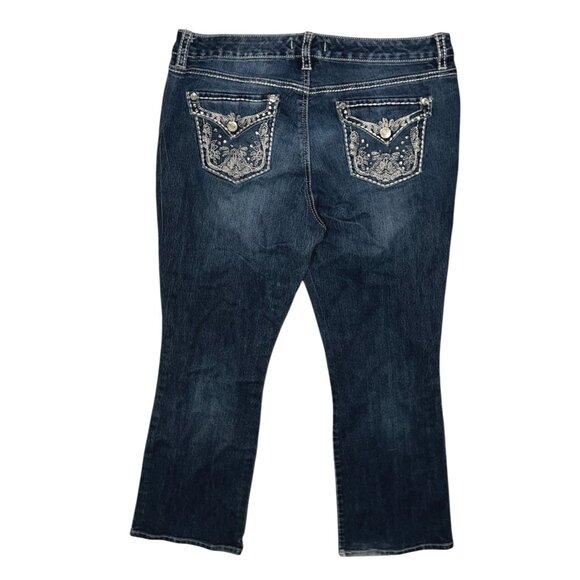 Nine West Vintage America Womens Dark Wash Embellished Jeans 12/31 Mid-Rise Boot - Picture 3 of 13